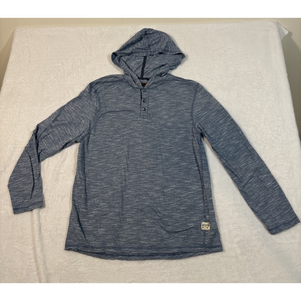 PD&C Blue Heathered Hooded Button Long Sleeve‎ Soft Shirt Medium